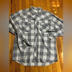 BKE Button Up Shirt Men's XL Grey White Long Sleeve Western Slim Fit Stretch